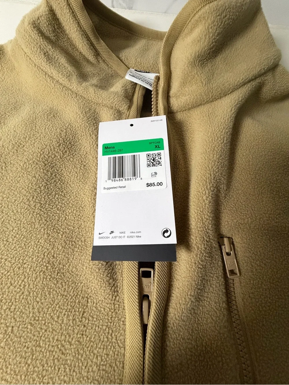Nike Therma-Fit Beige Men’s Club Full Zip Winterized Vest Polyester Size XL NEW